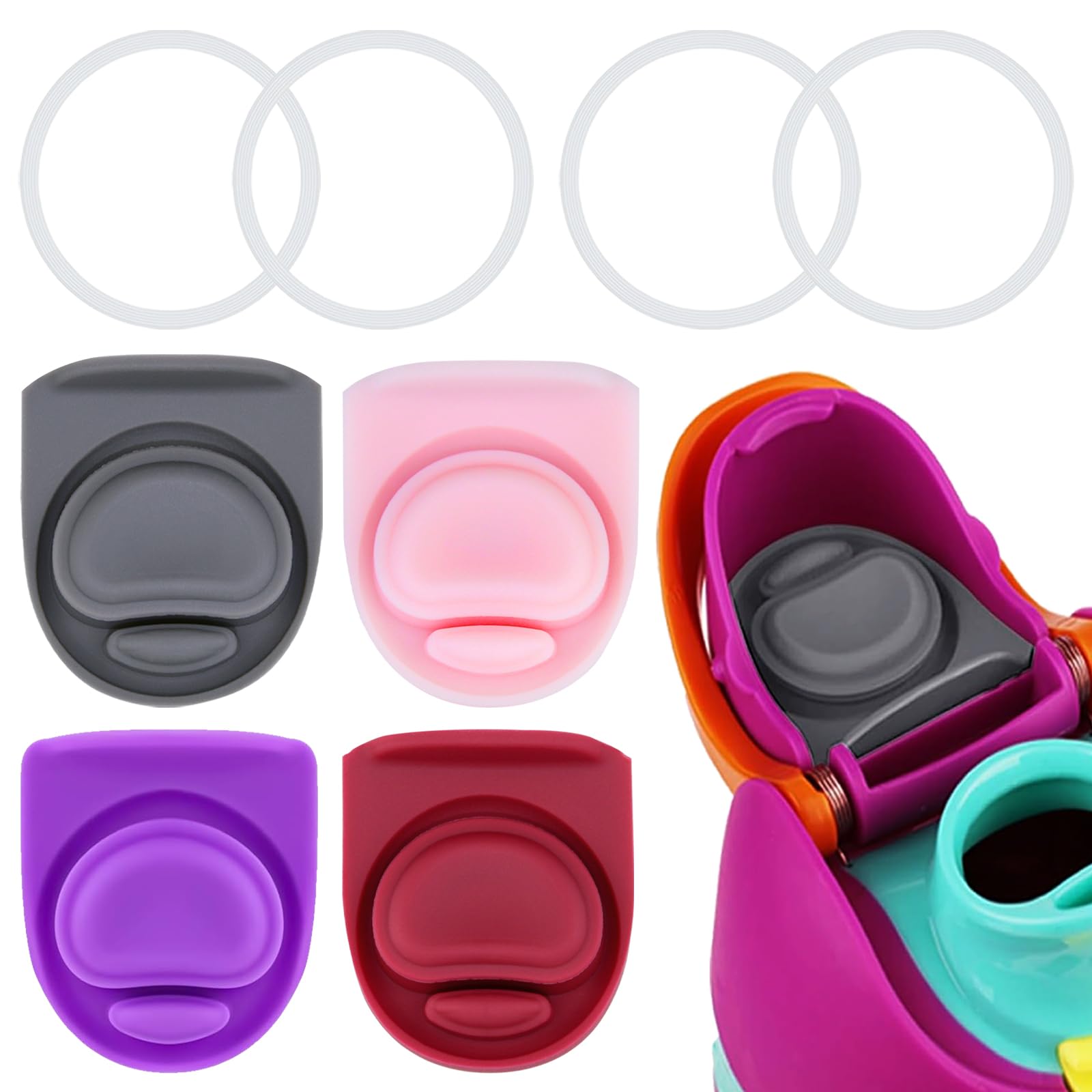 BMSQOFD 4 Sets Replacement Stopper and O Ring Gasket Compatible with Owala FreeSip 24oz 32oz,Water Bottle Lid Insert Cap Rubber Seal Parts for Owala 16/19/24/32/40oz Mouthpiece Accessories SN-N1