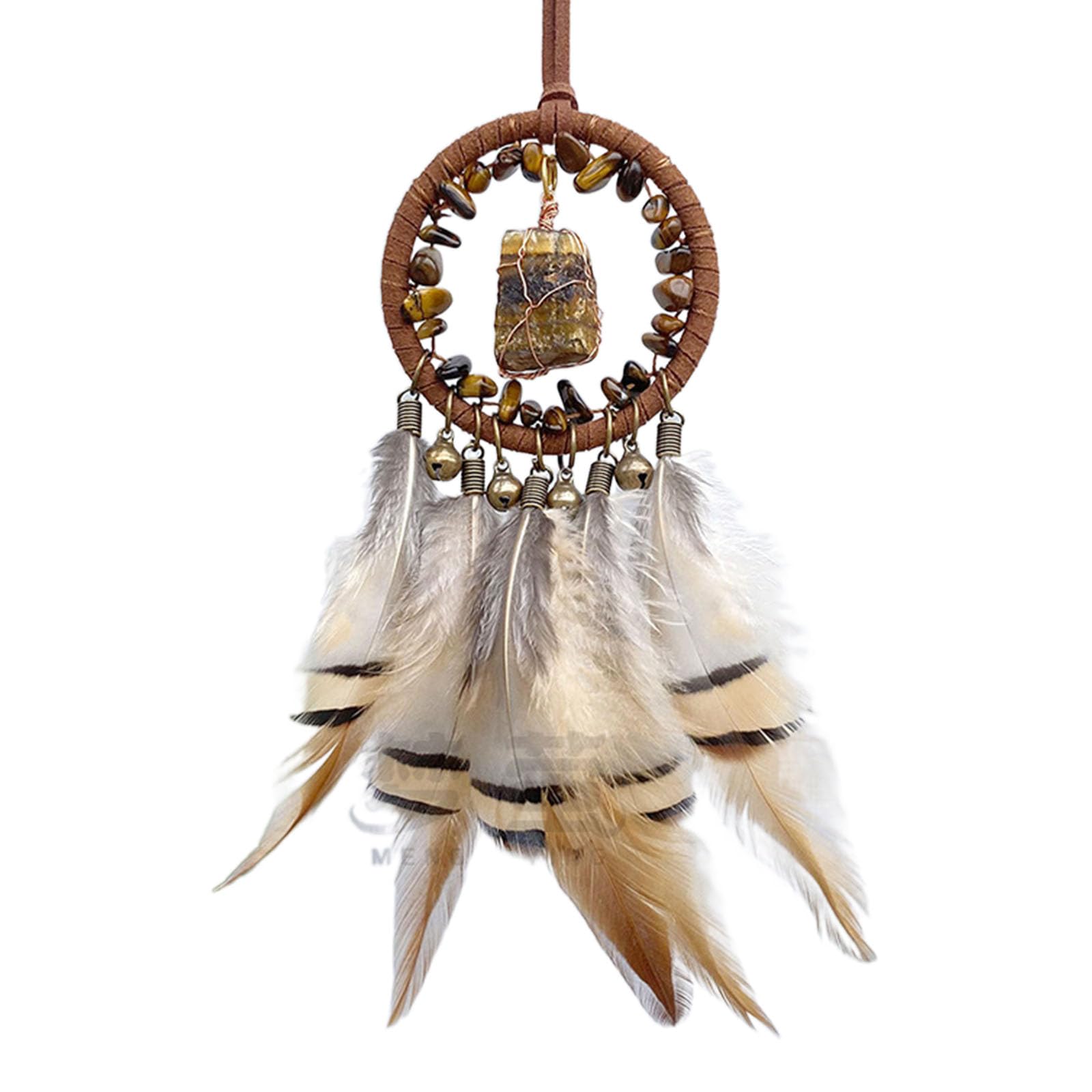 Ethnic Natural Stone Bells Dreamcatchers Wall Art Handmade Feathered Tassels Wall Hanging Ornament Car Hangers Decors