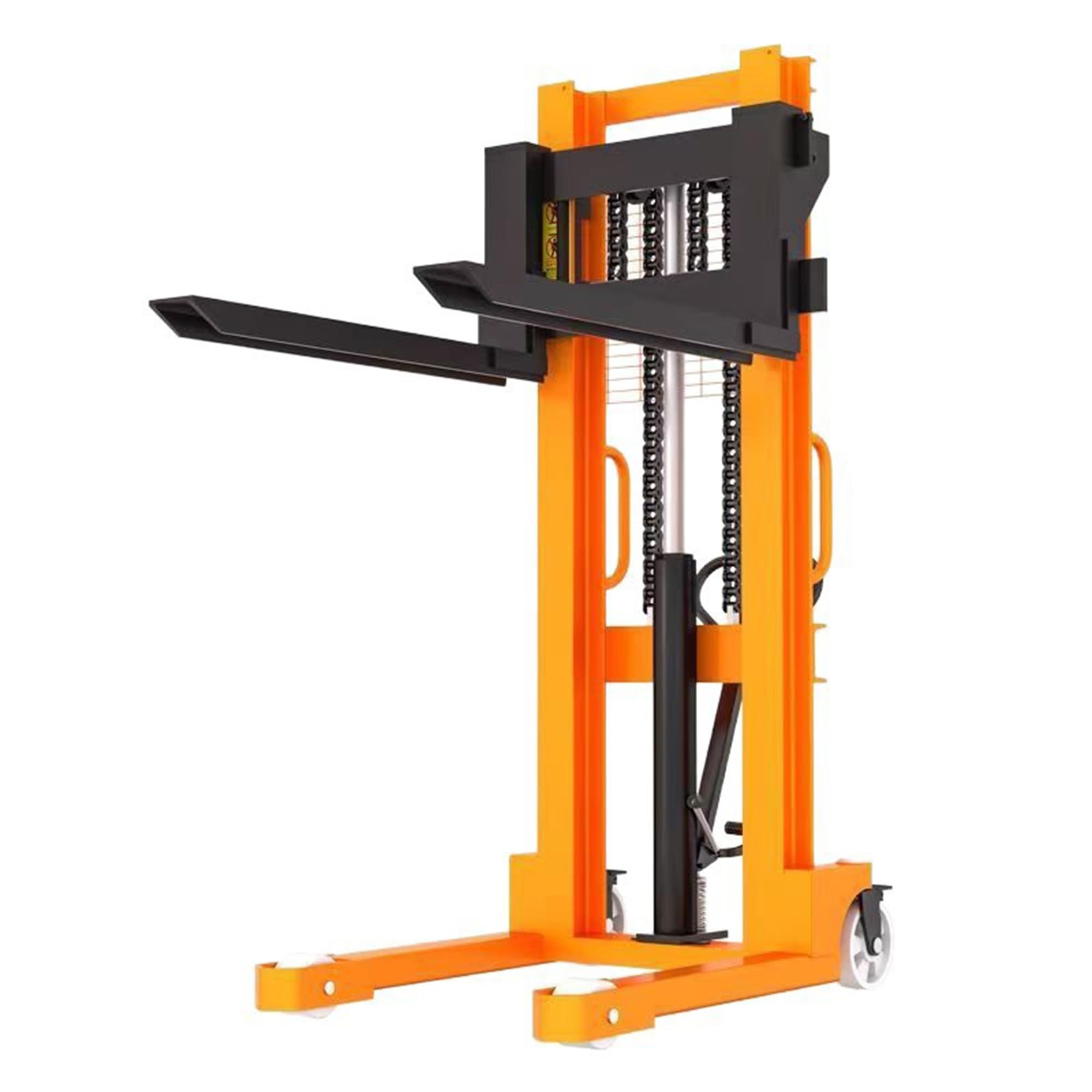 Carretilla elevadora manual apiladora manual – 63 pulgadas de altura, 32.7 pulgadas de longitud de la horquilla, diseño ligero, fácil de maniobrar con ruedas universales para uso en almacén y fábrica