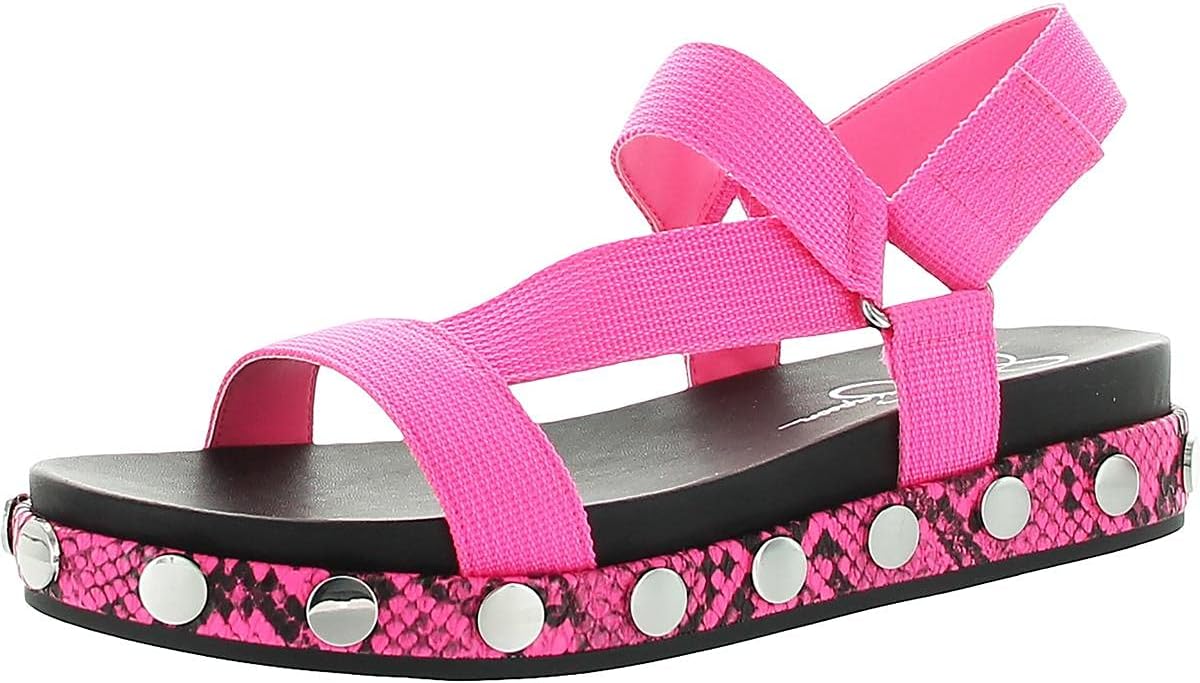 Jessica Simpson womens Perie Flat Sandal, Neon Pink, 8 US