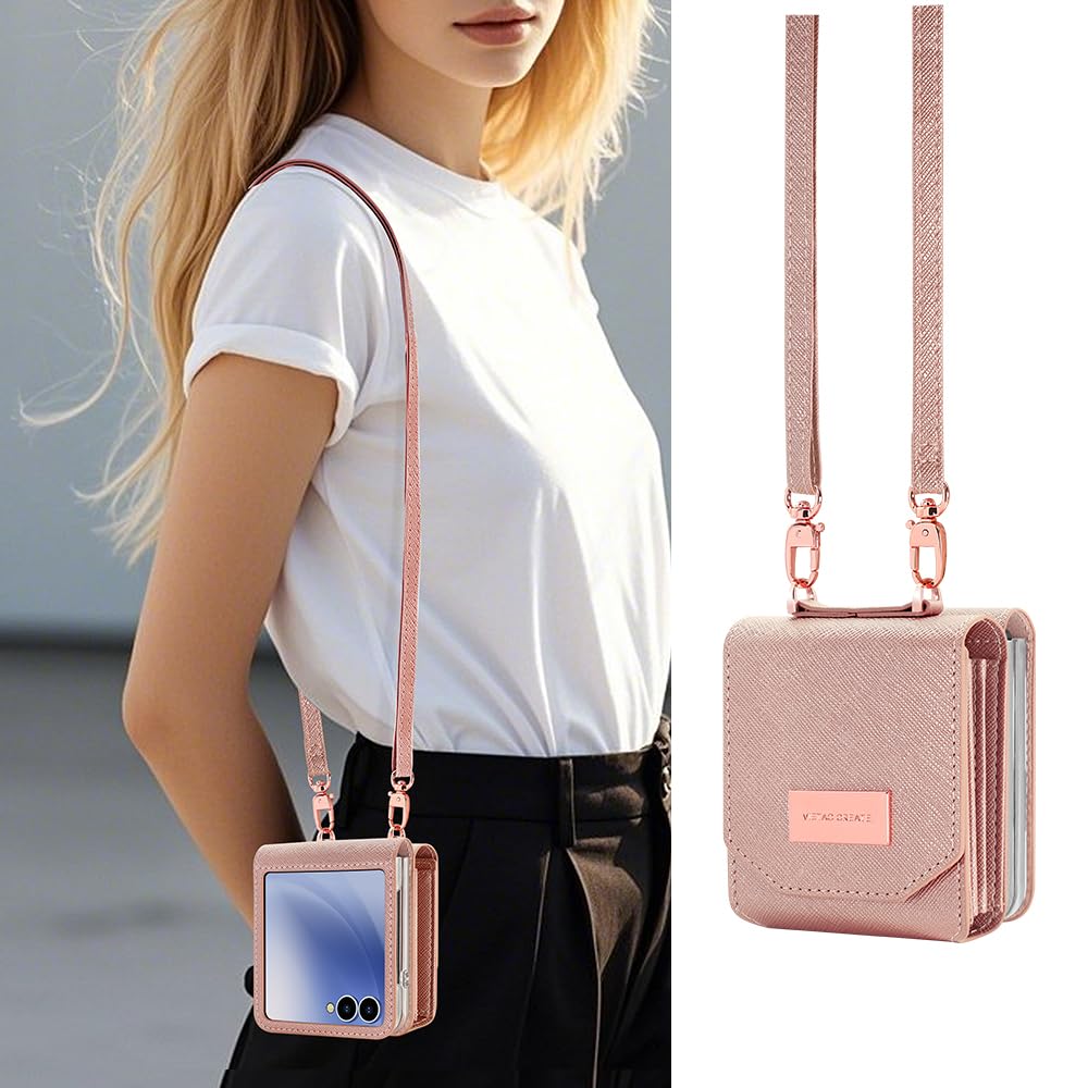 Etui do Samsung Galaxy Z Flip 8 Accordion Crossbody Wallet, gniazdo na karty o dużej pojemności, zdjęcie w oknie, stylowe i wszechstronne akcesoria. (Rose Gold)