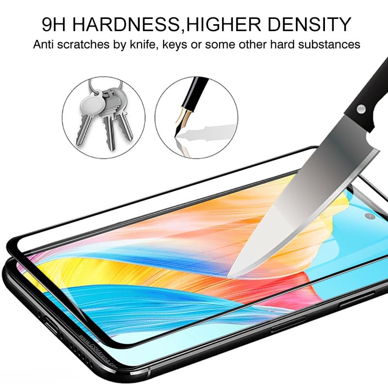Image of Casodon Designed for Oppo A58 Tempered Glass Screen Protector Guard (Black) Full Screen Coverage with Easy Installation Kit