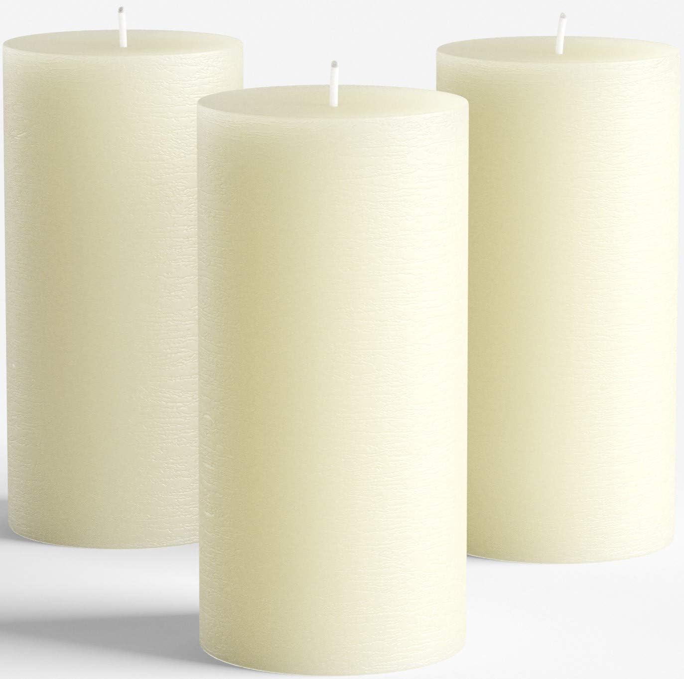 Melt Candle Company Juego de 3 Marfil velas pilar 7,5 x 15 cm sin fragancia, ideal para bodas, restaurantes, decoración del hogar, balnearios, iglesias con mecha de algodón sin humo