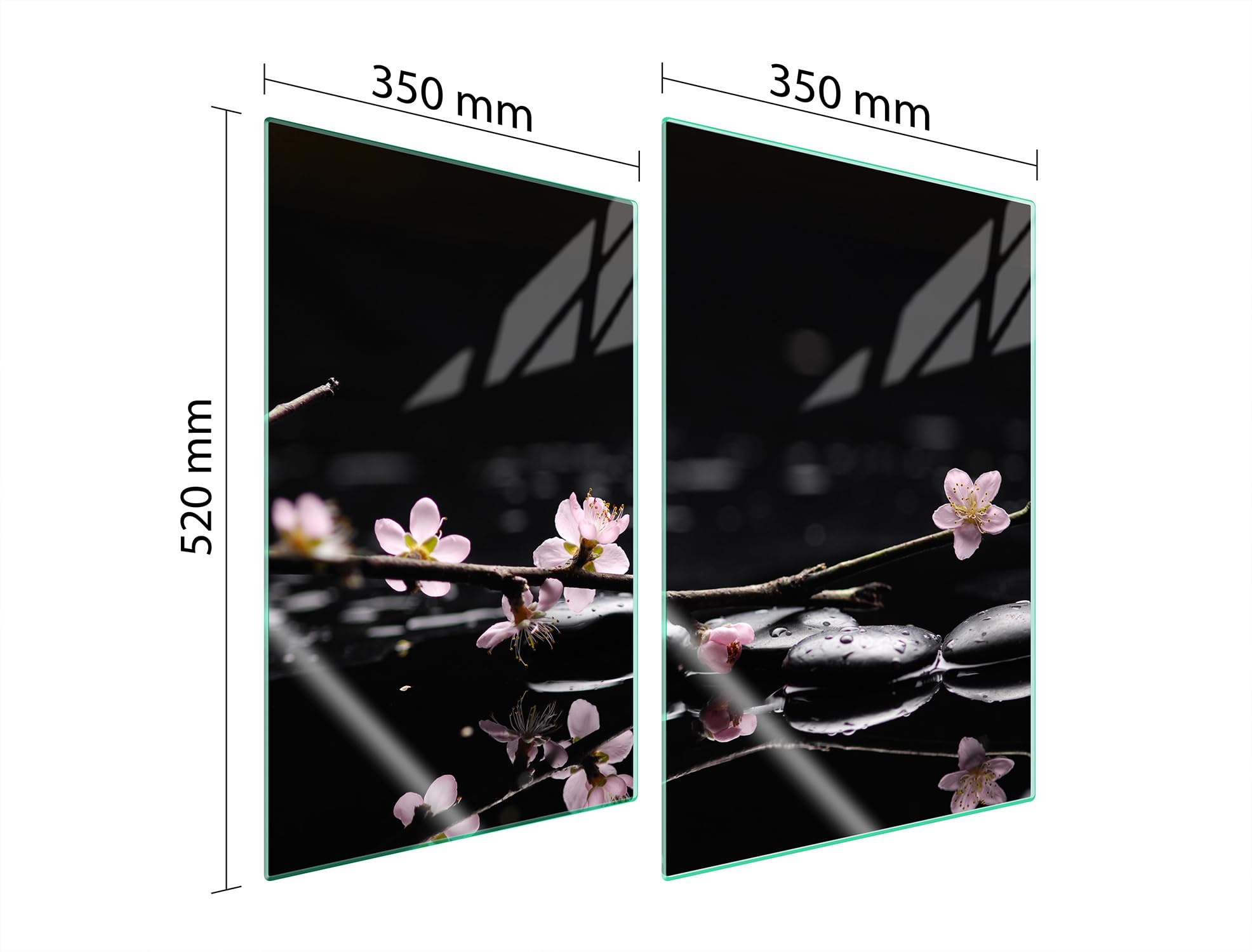 TMK ArtDeko Plaque de protection universelle pour plaque de cuisson 2 x 35 x 52 cm 2 pieces Protection contre les éclaboussures Planche a découper en verre trempé Décoration, Fleur
