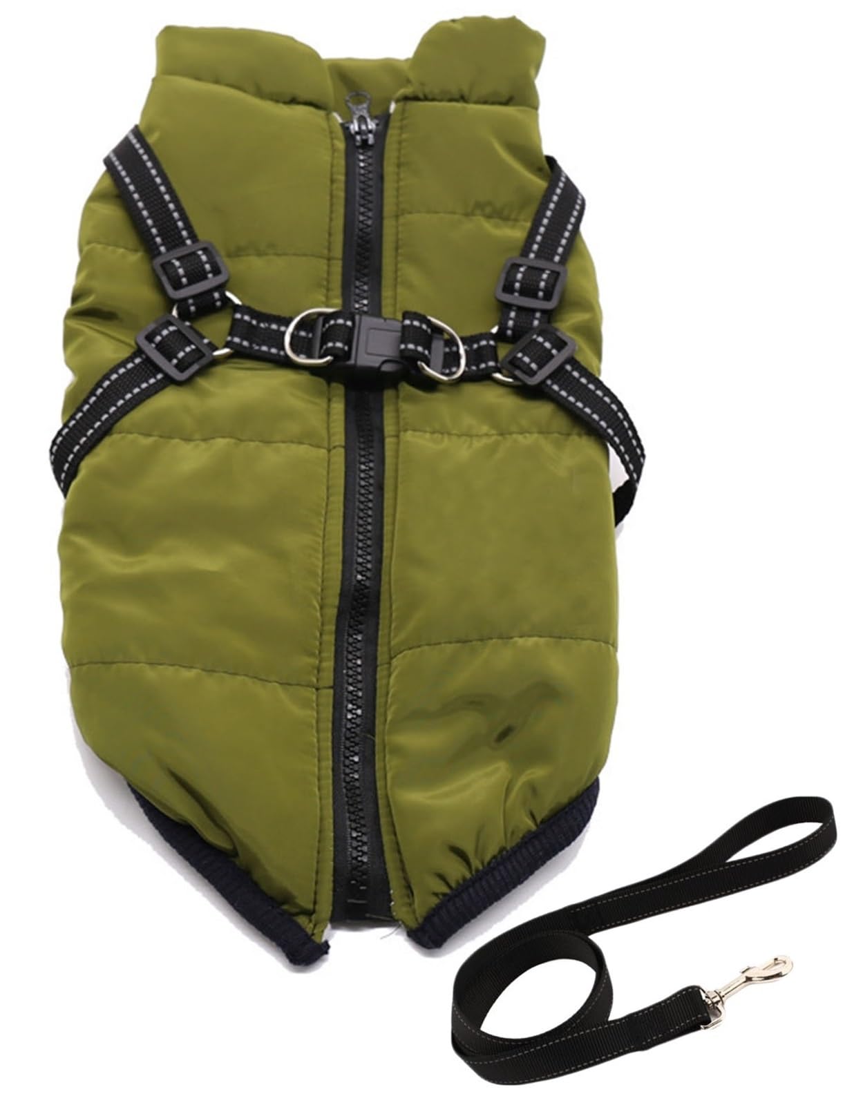 THUCHENYUC Furry King Dog Winter Coat With Harness, 3 In 1 Winter Jacket For Dogs Waterproof Windproof Dog Snow Jacket With Zipper For Small Medium Large Dogs(Grün,3XL)