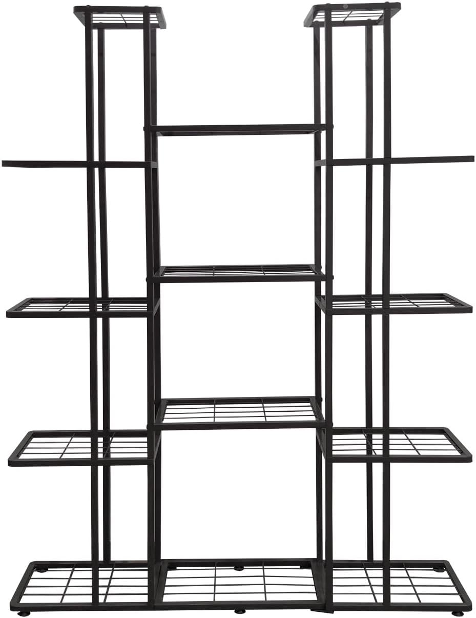 MTB Garden 5-Tier Metal Plant Stand for 14 Pots - Large Indoor Outdoor Flower Shelf Rack, Charcoal Grey, Sturdy Wrought Iron