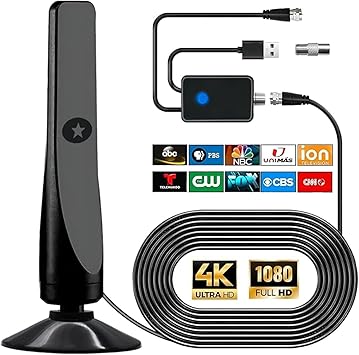 هوائي تلفزيون،هوائي تلفزيون رقمي عالي الدقة مضخم،نطاق تغطية الأميال يدعم 4K 8K 1080p للتلفزيون الذكي عالي الدقة وأجهزة التلفزيون القديمة، مع كابل محوري عالي الأداء