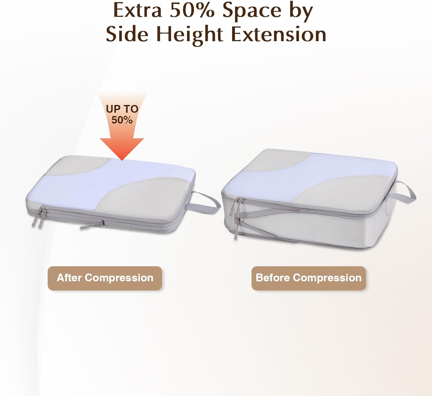 Compression Packing Cubes Travel Organizer,Travel Packing Cubes Compressible for Carry on Luggage Lightweight Expandable Luggage Travel Accessories,8 Set, Beige - Image 2