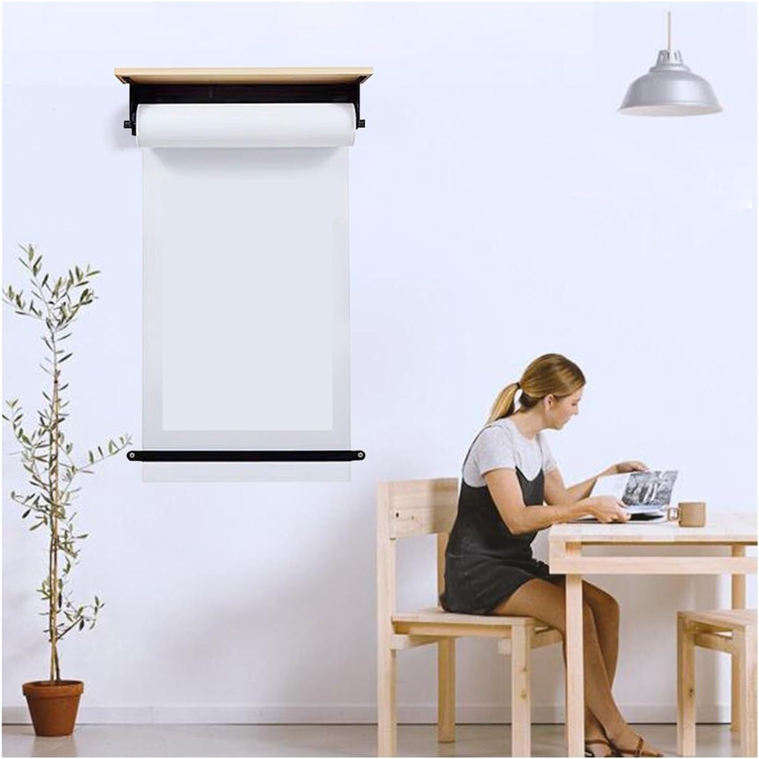 Dozownik i obcinak do papieru kraft do kawy/baru, idealny do codziennego menu, list zakupów i rysunków dla dzieci. Uchwyt ścienny na papier prezentowy, mo, styl 1-70 cm/27,5 cala szeroki