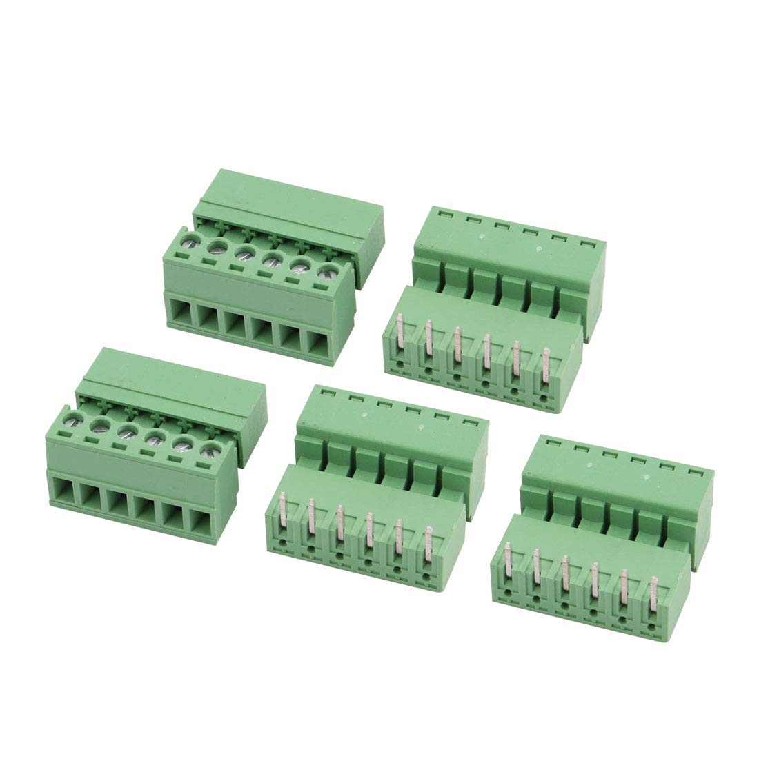 Aexit 5 Sets 300V 8A 3.81mm Pitch 6P Male Female PCB Screw Terminal Block Connector Green (901a3825b6e669f48d6efd15182b2ce5)