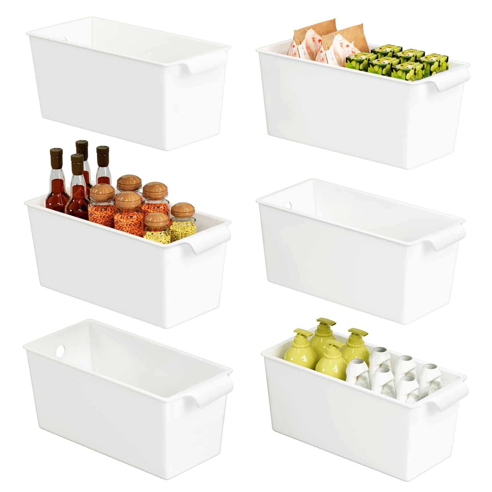 Plastikowe pojemniki do przechowywania, 6-pak z etykietami klipsowymi i markerem kredowym, konstrukcja przedniego uchwytu, 28 x 12,5 cm, organizacja spiżarni i przechowywanie otwarte kosze na półki,
