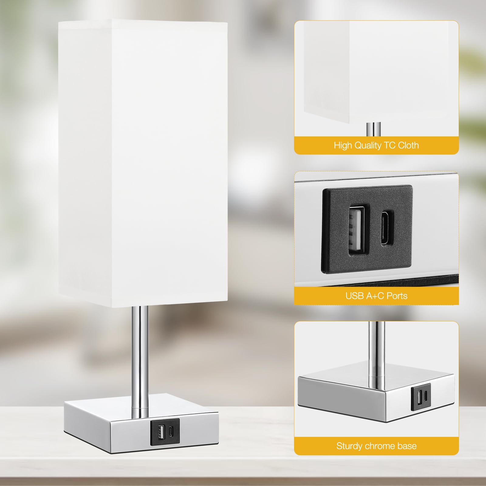 Lampe De Table Tactile Avec Ports USB, 3 Voies à Intensité Variable