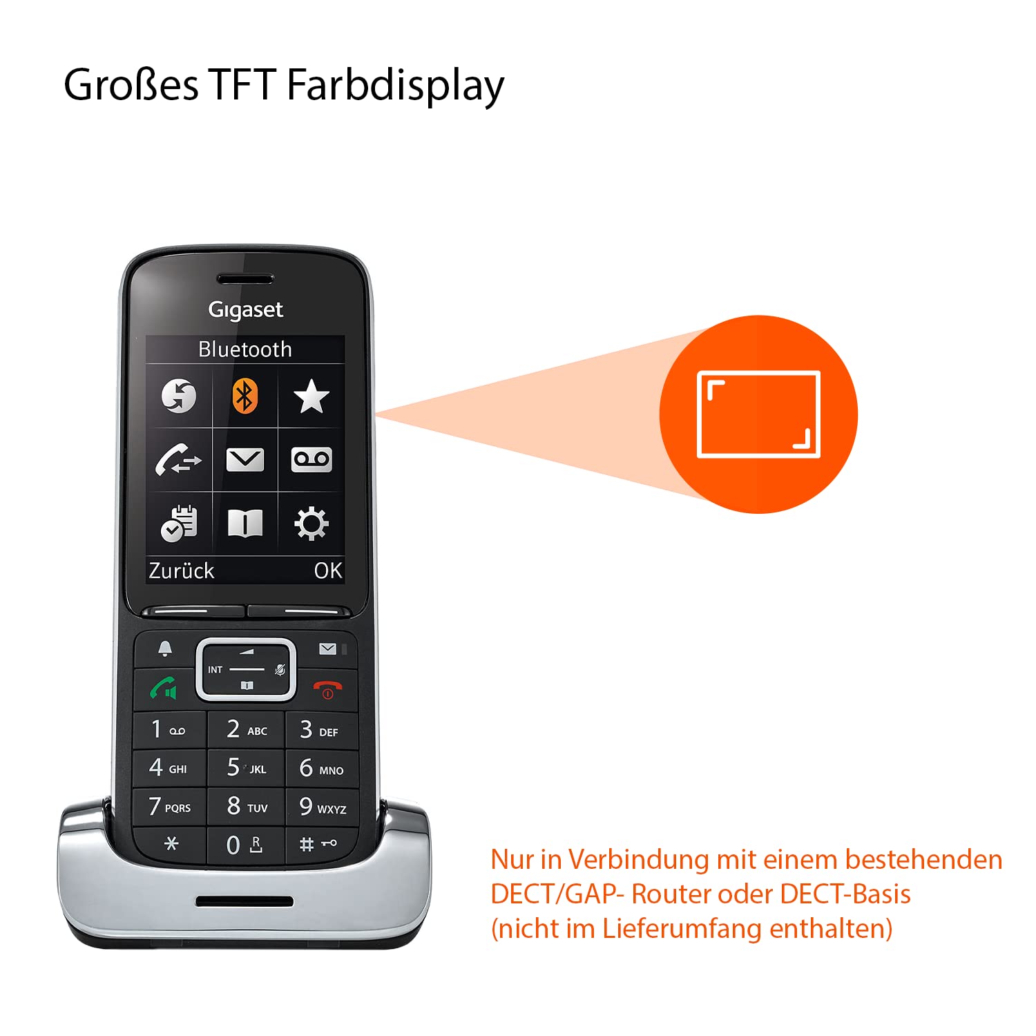 Gigaset SL450HX - DECT-Mobilteil mit Ladeschale – hochwertiges Schnurloses Telefon für Router und DECT-Basis – Fritzbox-kompatibel - brillantes Farbdisplay - großes Adressbuch, platin-Schwarz