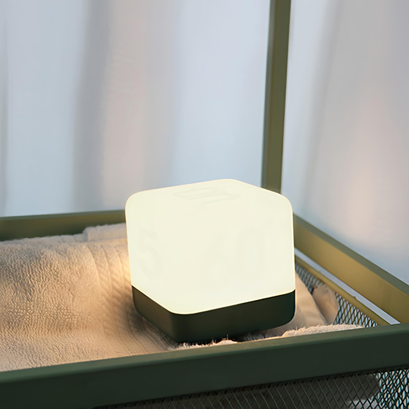 Lancoon Green Night Light Simple Modern Flip Timer Night Light USB Rechargeable LED Cube Ambient Small Table Lamp Bedroom Bedside Companion Sleep Bedside Lamp Kids and Baby Nursery