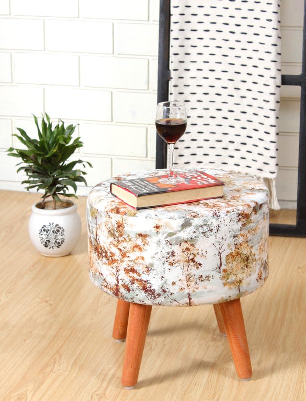 Premium Velvet Round Ottoman Stool Cover – Stretch Ottoman Slipcover for Vanity & Footstool – Washable, East to Remove & Fits in 16-Inch Diameter, 8 Inch Box Height, Yellow Ornage-image-35