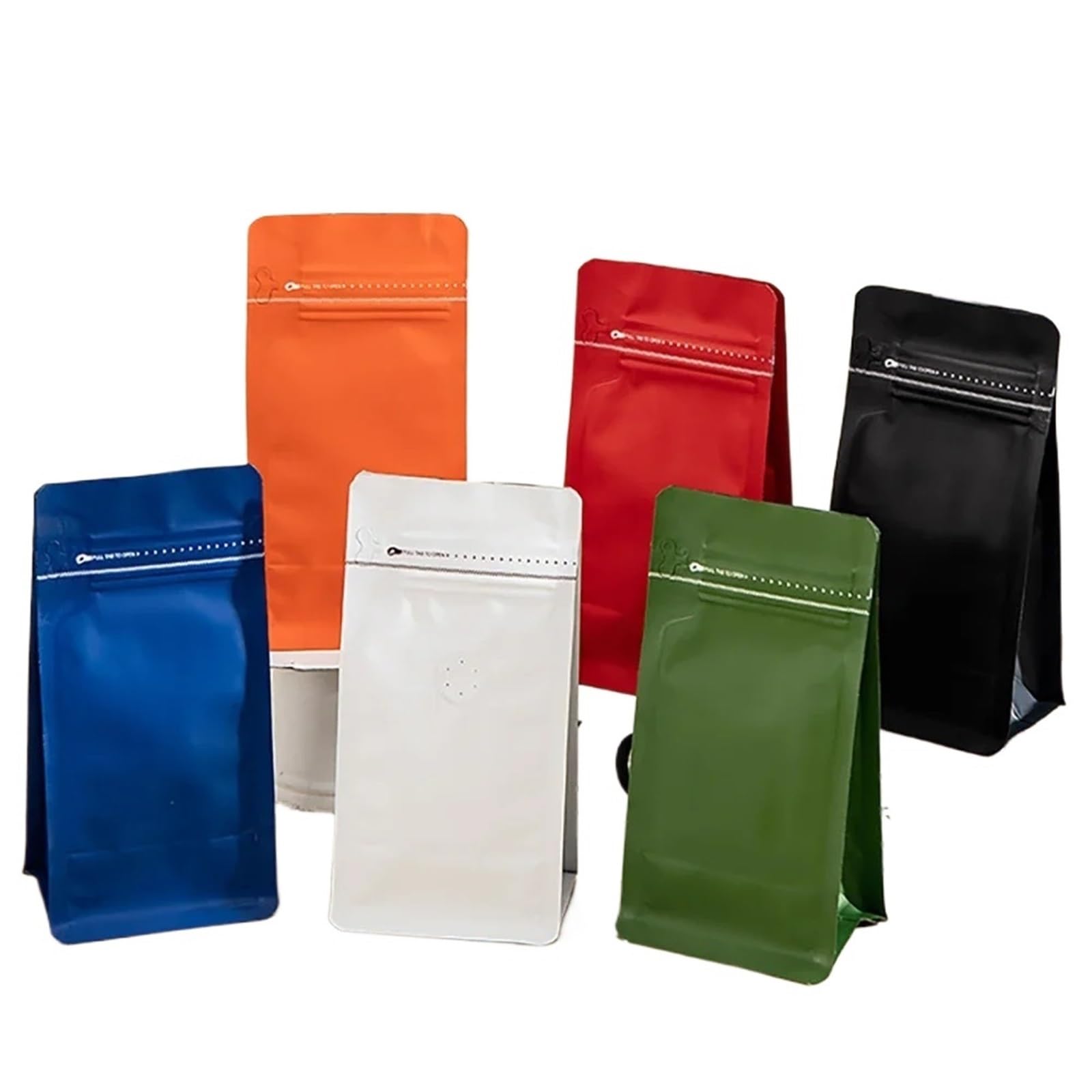 Bolsas de café con válvula, 50 unidades, bolsas de embalaje de café al por mayor con válvula, 125 g, 250 g, 500 g, 1 kg, papel de aluminio naranja, refuerzo lateral para granos de alimentos (naranja