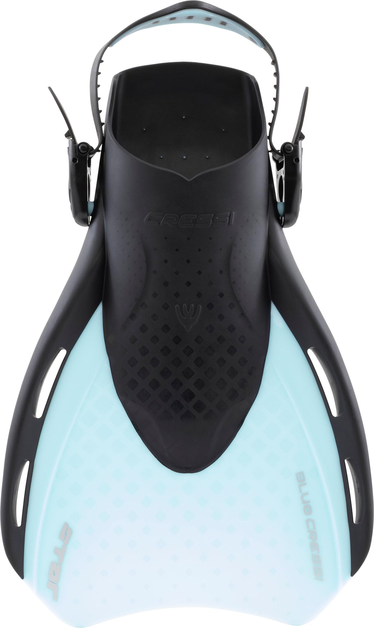 CRESSI since 1946 - Star Fins - Compact Adjustable Fin with a Powerful Vented Blade and a Comfortable Open Heel Foot Pocket - Black/Cyan - L/XL_EU 44/48 - Adults