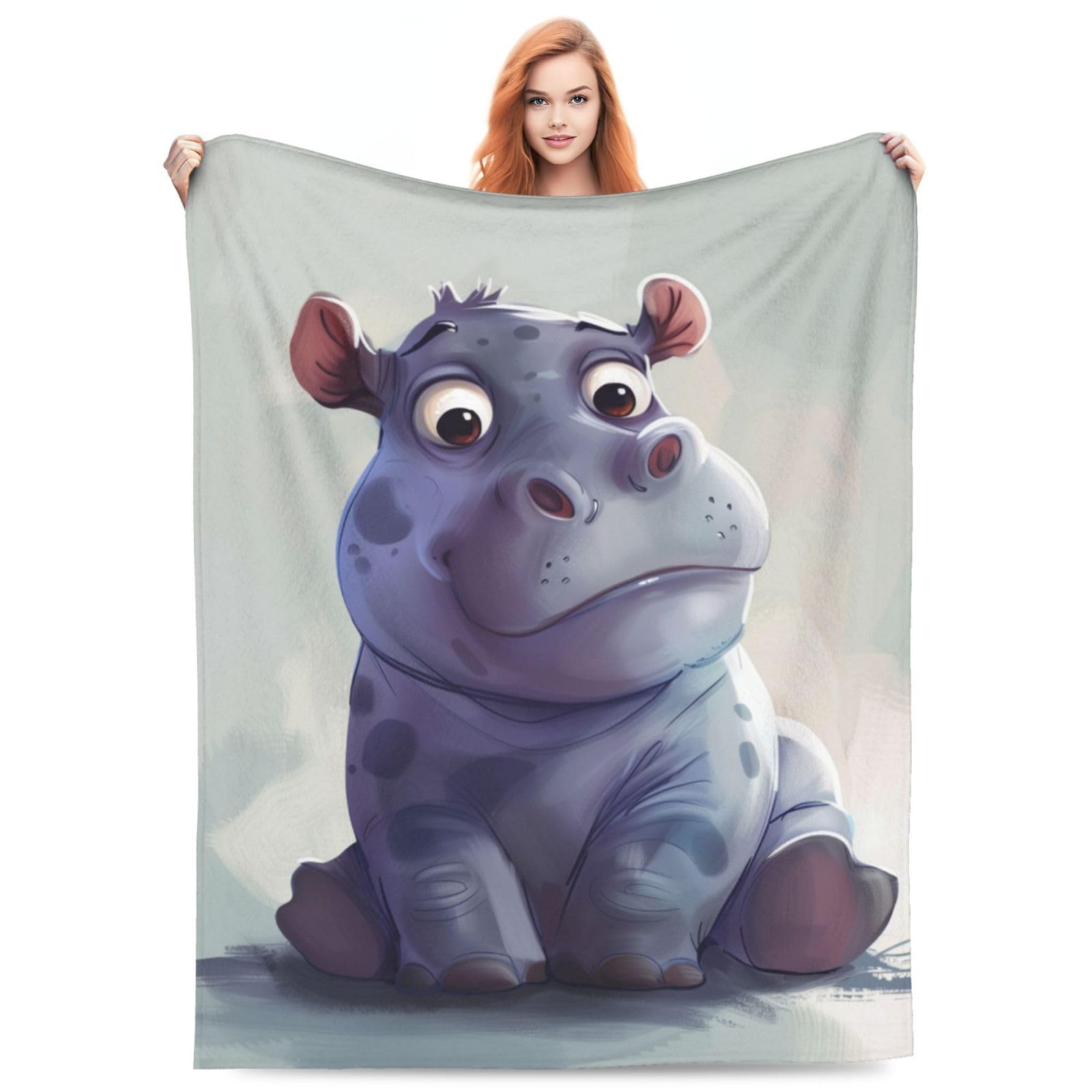 Turamurra Cute Hippo Blanket Gifts for Kids Girls Boys Soft Warm Lightweight Cozy Cartoon Animal Throw Blankets for Bed Sofa Living Room Couch Home Decor 80