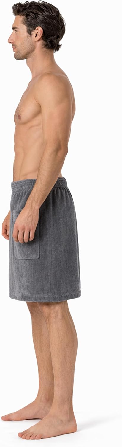 Turkish Cotton Terry Velour Adjustable Body Wrap Towel for Men (Gray, One Size)