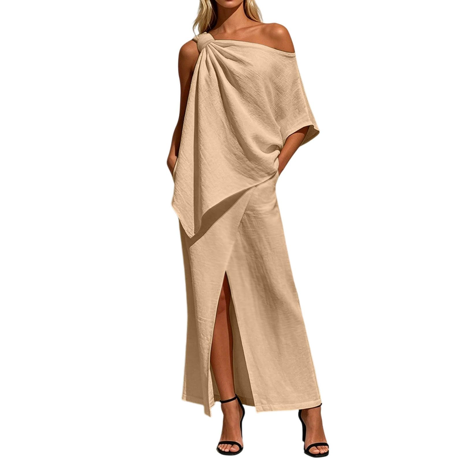 Elegante Abito da Sera Irregolare con Spacco Frontale e Spacco Solido, Perfetto per Un Look Contemporaneo, Sartoriale, con Gonna Lunga fluida e Linea Elegante.
