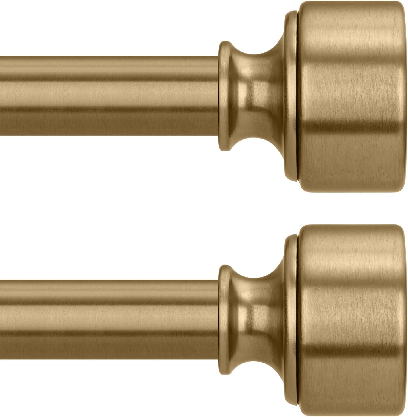 2 Pack Warm Gold Curtain Rod for Windows 48 to 84 Inch, Heavy Duty Brass Curtain Rod, 1" Diameter Adjustable Gold Window Treatment Rods with vintage Brushed Metal Finials for Bedroom Living Room