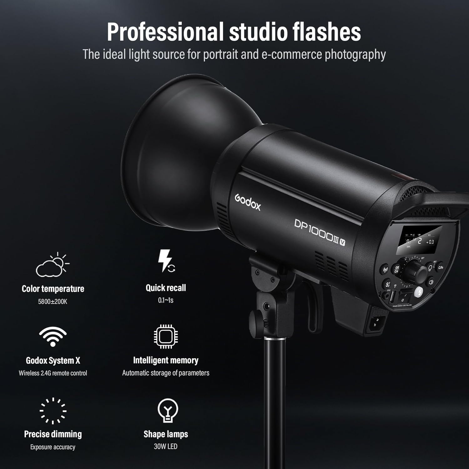 Godox 2 Pack DP1000III-V DP1000IIIV Studio Flash Kit, 1000ws Daylight Outdoor Strobe Monolight, 2.4G Wireless X System, 30W Modeling Lamp, Bowens Mount for Wedding Product Portrait Photography