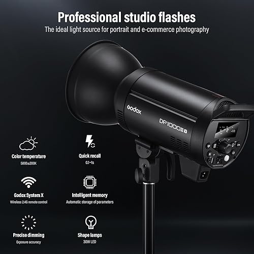 Vista 15 de Godox Paquete de 2 unidades DP400III-V DP400IIIV DP400IIIV 800Ws Photo Speedlite Studio Flash Strobe Monolight Bowens Kit de montaje para estudio