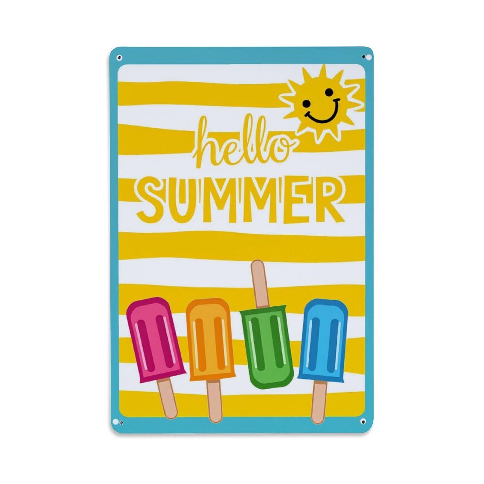 Enderetf Vintage Hello Summer Popsicles Sun Stripes Tin Sign Metal Poster, Home Bar Garage Man Cave Cafe Indoor & Outdoor Wall Decoration 8X12inches