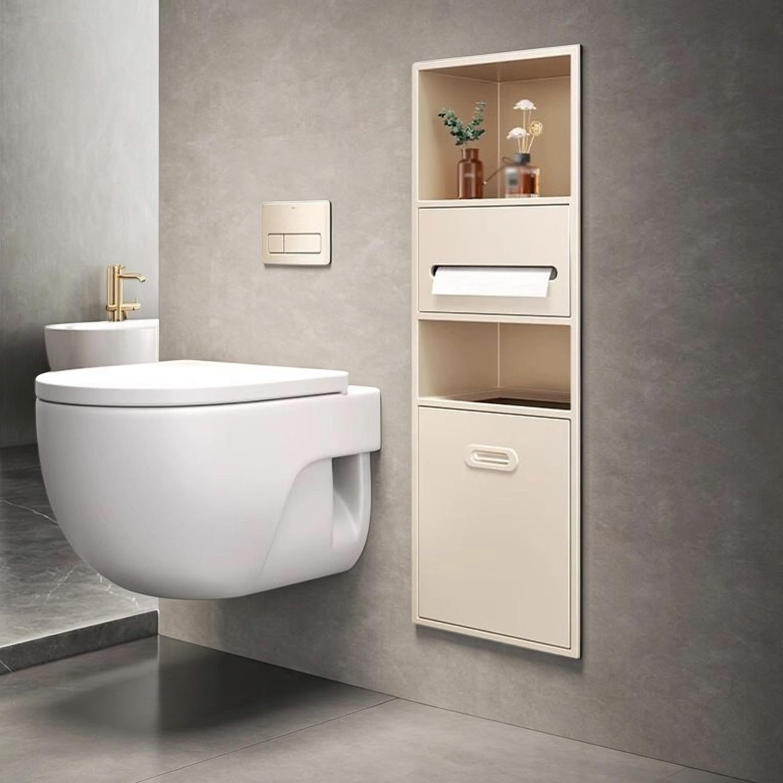 MESCXTY Recessed Bathroom Niche, in-Wall Toilet Paper Holder with Hidden Trash Can, 304 Stainless Steel Built-in Waterproof Organizer Cabinet