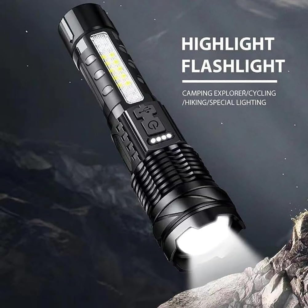 Observatioy White Laser Flashlight With COB Warning Side Work Light - Outdoor Lighting, Rechargeable LED, Battery Powered (3pcs)