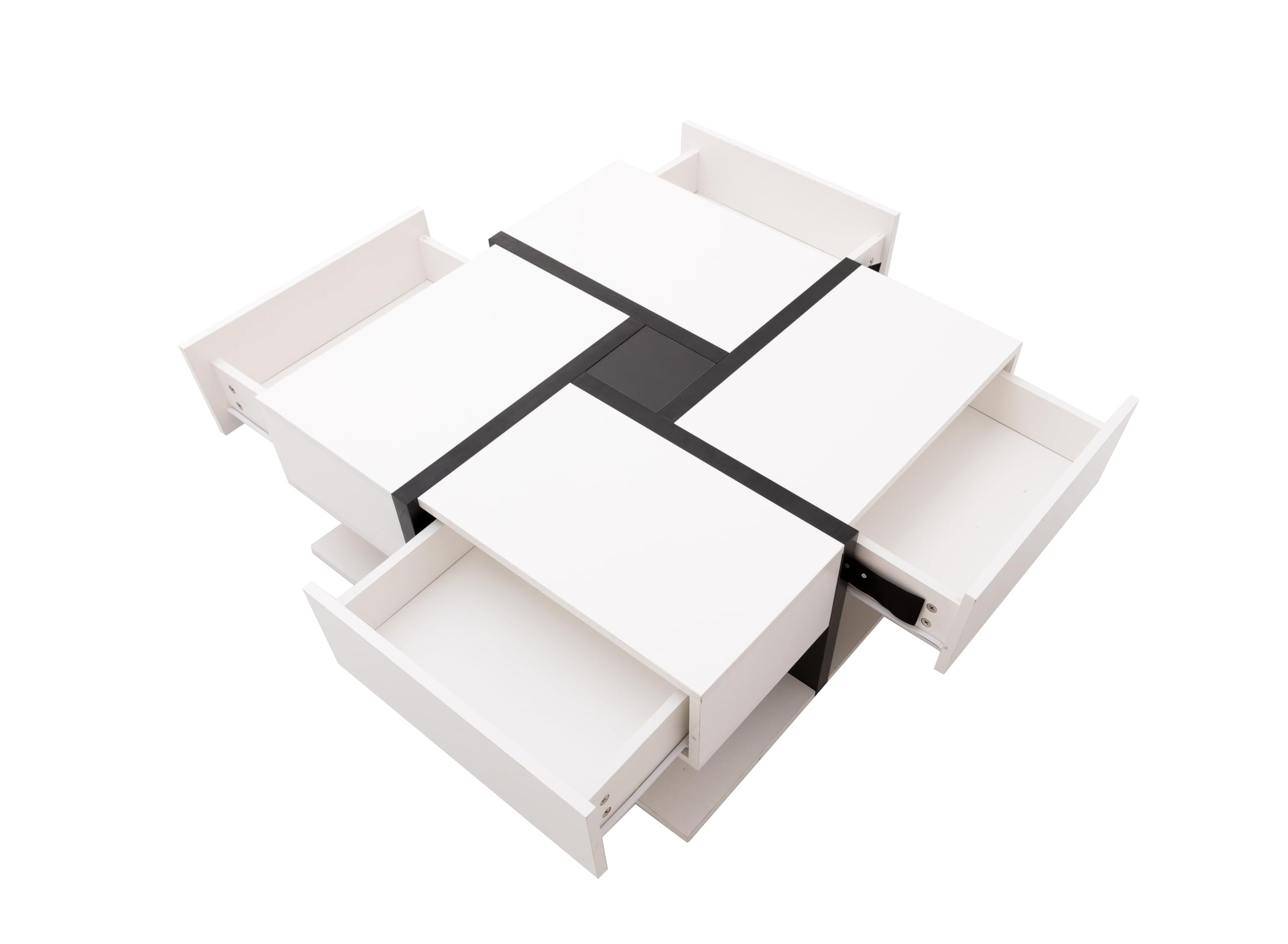I0I&I0I Tavolino Da Salotto Quadrato Con 4 Cassetti – 78x78x36 Cm – Design A Linee, Marrone E Nero