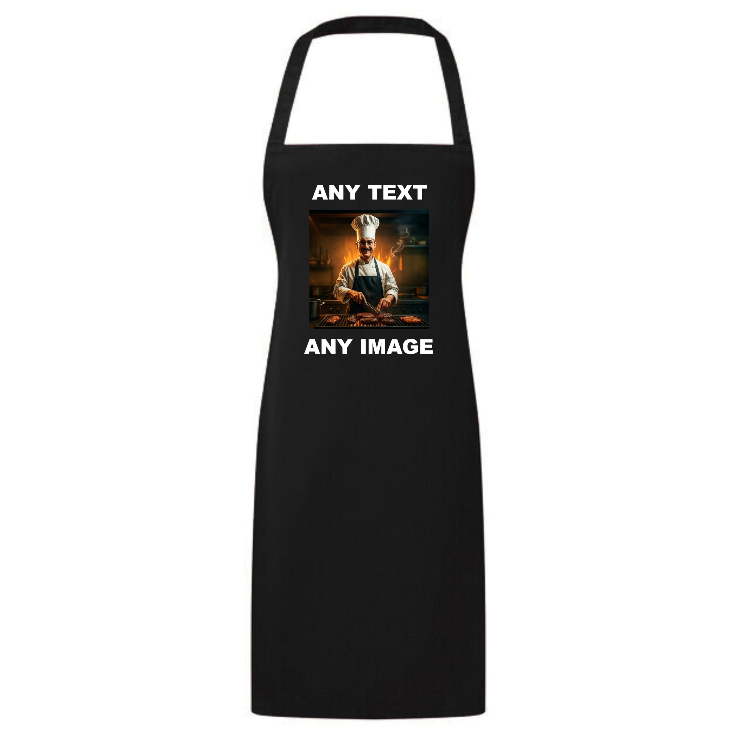 Personalised Apron for Women & Men – Customisable Black Chef Apron with Text & Image, For Cooking, Kitchen, BBQs, Gardening, Art & Crafting – Waterdrop Resistant Unisex Aprons, Durable Polyester