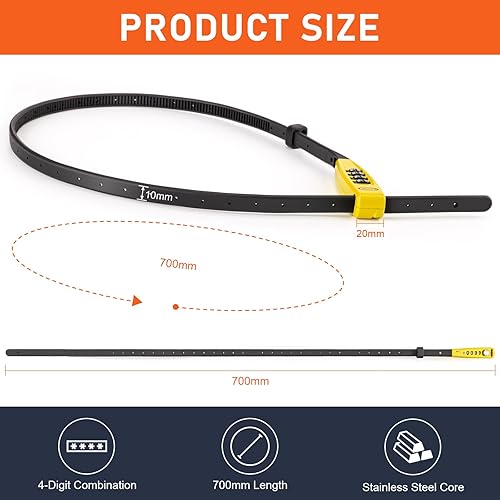 Miniatura 3 de CXWXC Cerradura de amarre con cremallera, 4 dígitos para casco de bicicleta, motocicleta, monopatín, esquís, snowboard, cochecito y gabinete, ideal