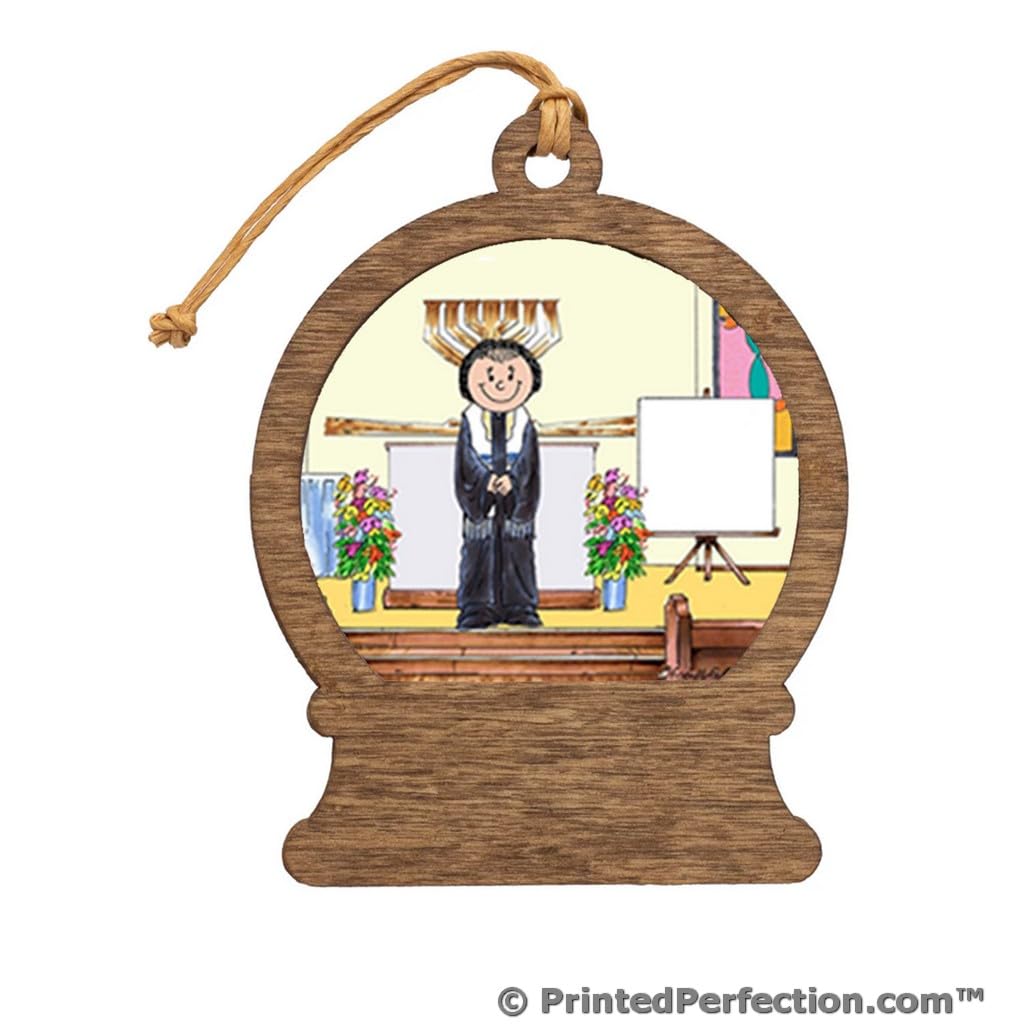 PrintedPerfection.com Personalized Rabbi - Female Wooden Snow Globe Shaped Christmas Ornament