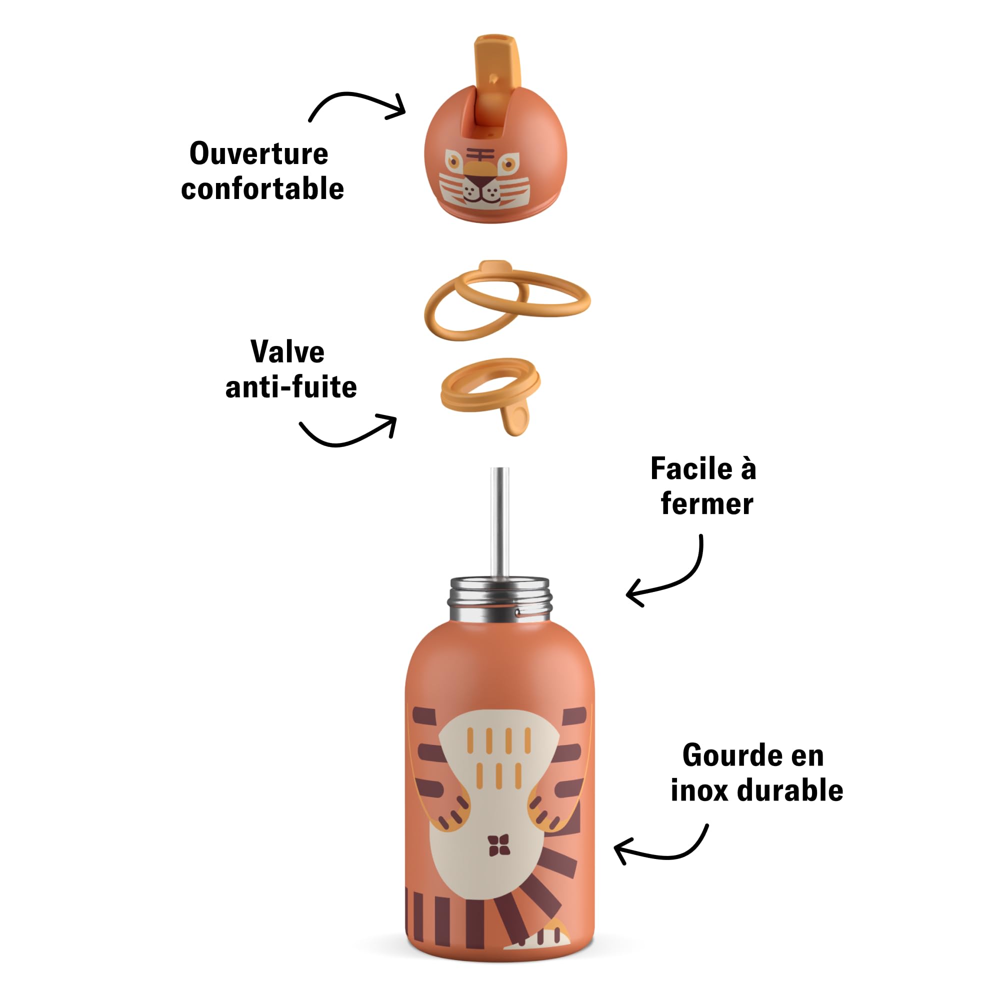 Waterdrop Gourde Enfant Inox 400ml Bouteille Isotherme Réutilisable Anti-Fuite avec Paille