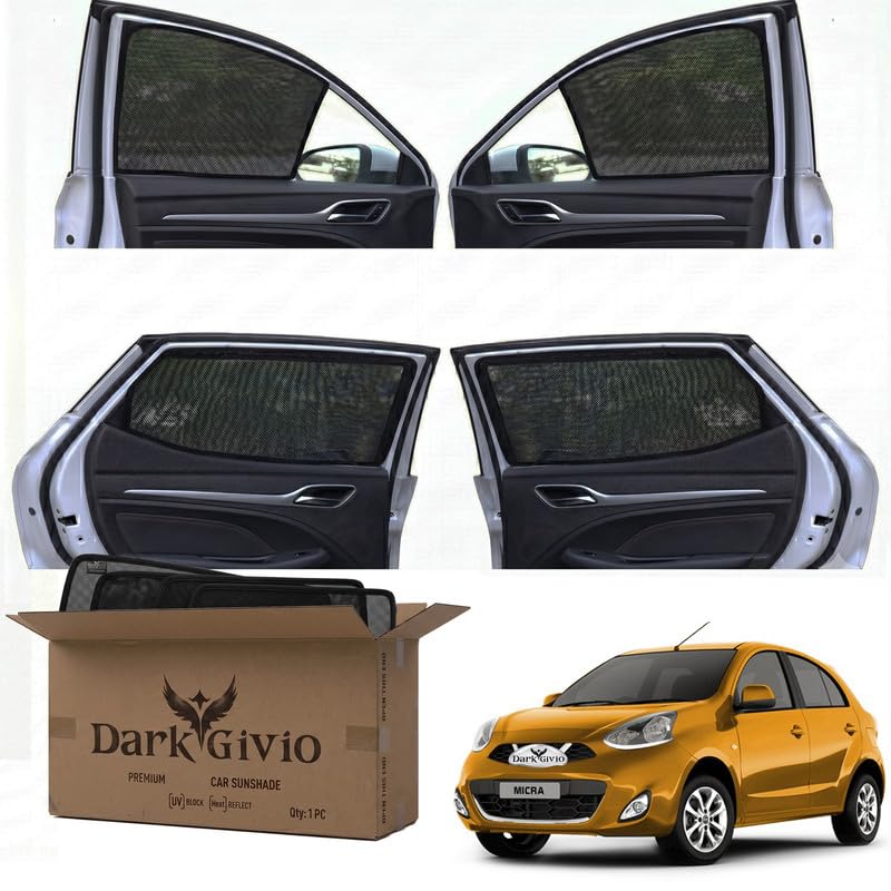 Image of Car Window Sun Shade Protector for MICRA | Exact Fit Non-Magnetic Half Cut Sunshade (Set of 4 /6) | UV Blocker Side Window Car Curtains & Interior Accessory