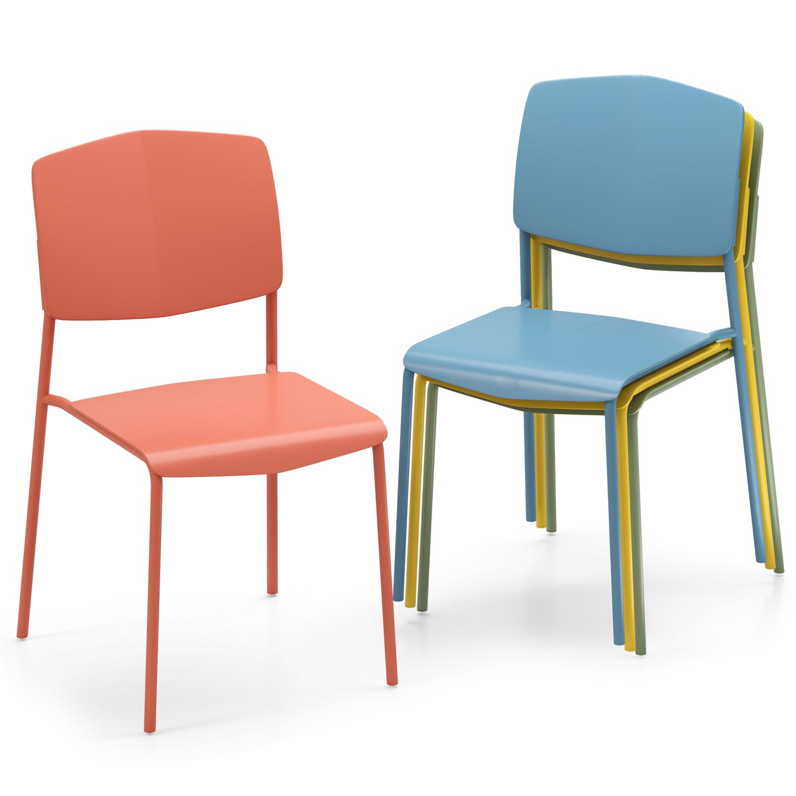 GIANTEX Set di 4 Sedie da Pranzo Impilabili con Sedile Ampio in PP | Sedie da Cucina e Soggiorno con Gambe in Metallo, Design Salvaspazio