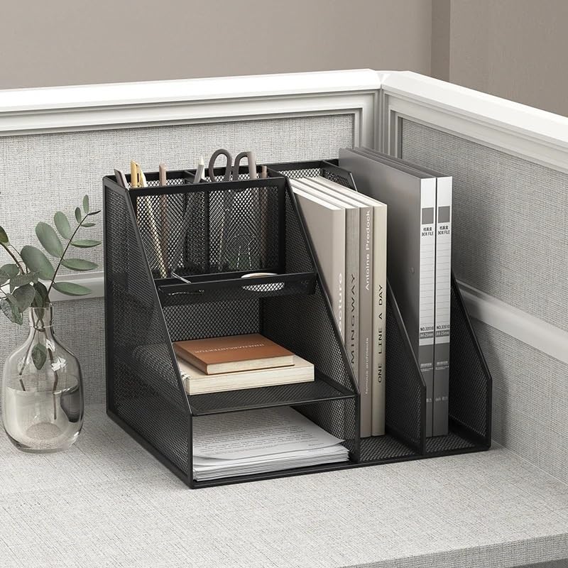 Portadocumenti Da Scrivania Organizer da scrivania con portadocumenti, organizer vassoi for lettere a 3 livelli, accessori in rete e spazio di lavoro Organizer Scrivania(White)