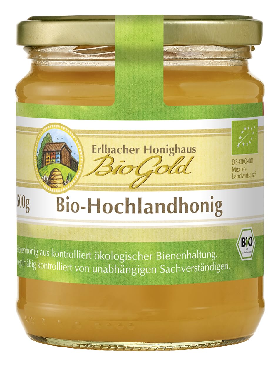 Bio-Hochlandhonig Erlbacher Honighaus BioGold 500g cremig – Aromatisch-vollmündiger und feincremiger Honig aus ökologischer Bienenhaltung (1 x 500g)