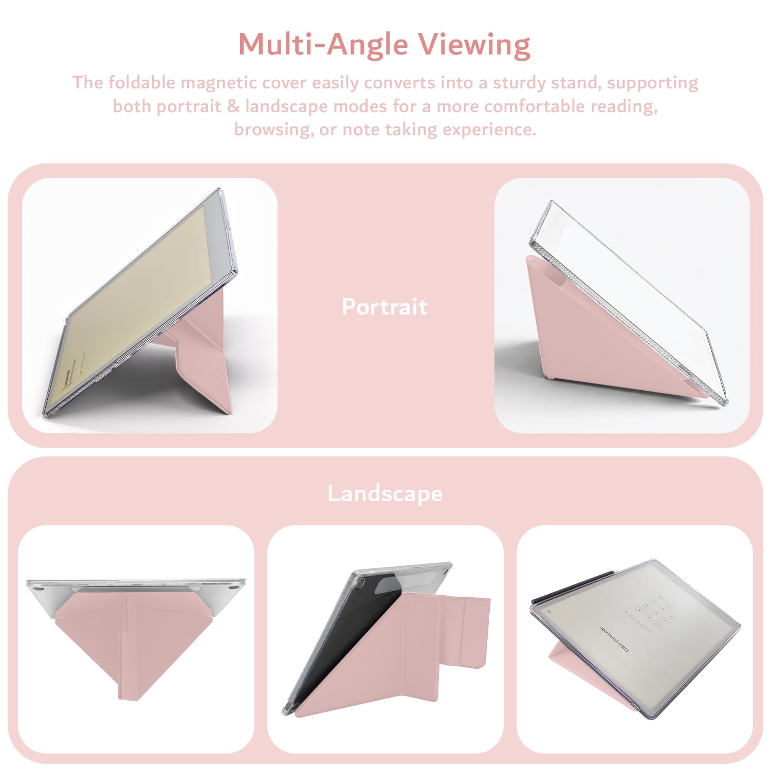 TUDIA M-FLIP Detachable Clear Magnetic Case for reMarkable Paper Pro 11.8" - Slim Transparent Cover with [Auto Wake/Sleep] Strong Magnetic Closure, Foldable Stand & Built-In Stylus Slot (Pink) — view 6