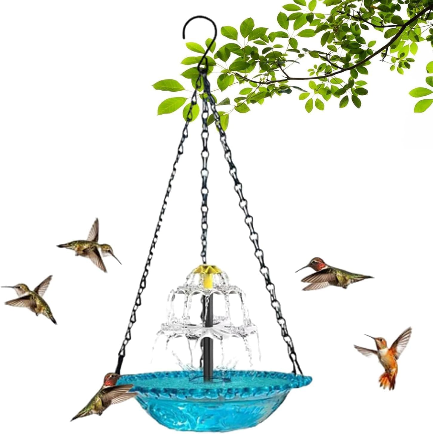 2026 New Solar Hanging Bird Bath Fountain Set Birds Water Feeder Bowl (blue)