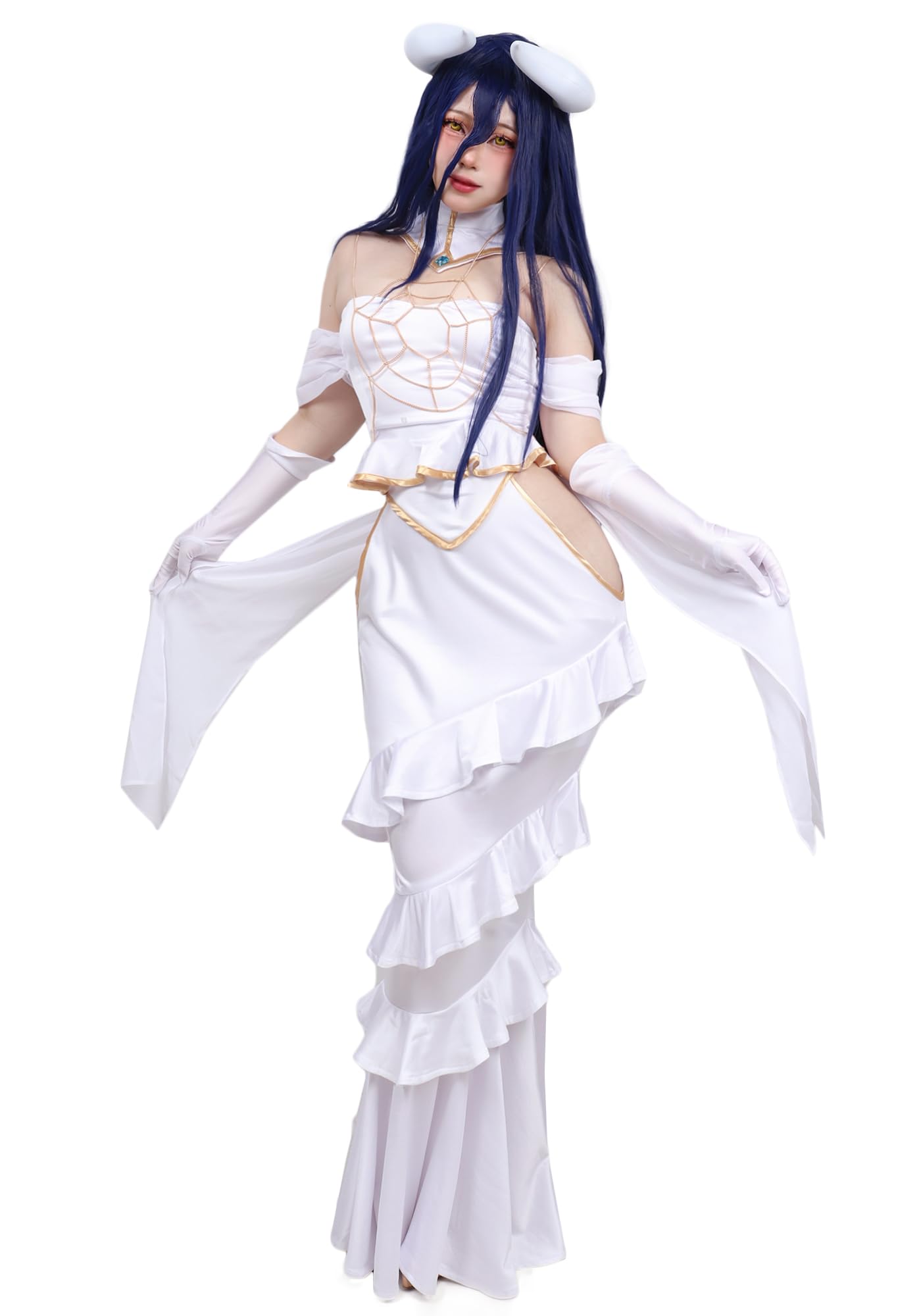 C-ZOFEK Women Anime Cosplay Dress Off the Shoulder Costume Outfit Full Set Goddess Prom White Fishtail Dress: Small