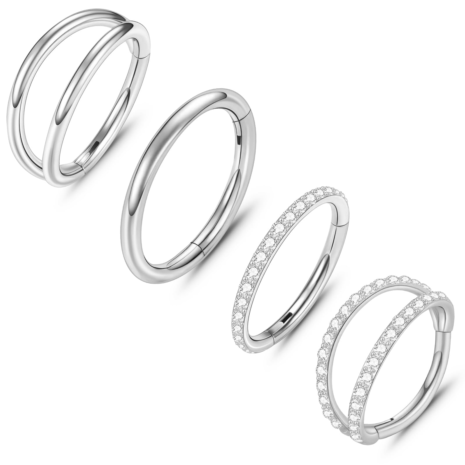 ONESING 4PCS 316L Surgical Steel Double Hoop Nose Rings Hypoallergenic Earring Hoops for CZ Cartilage Helix Rook Tragus Body Piercing Jewelry