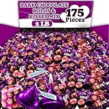 Dark Chocolate Candy Mix, 2 lbs, Hershey Dark Chocolate Kisses and Salted CaramelRolos Assortment, Individually Wrapped Chocolate Variety Pack, Purple and Pink Foils, Appx 175 Pieces