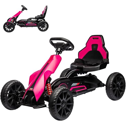 12V Electric Go Kart for Kids,7Ah Battery Powered Car for Toddlers, Ajustable Seat, High/Low Variable Speeds,EVA Wheels, Outdoor Ride On Toy Vehicle Gift for 3-6 Years,Pink