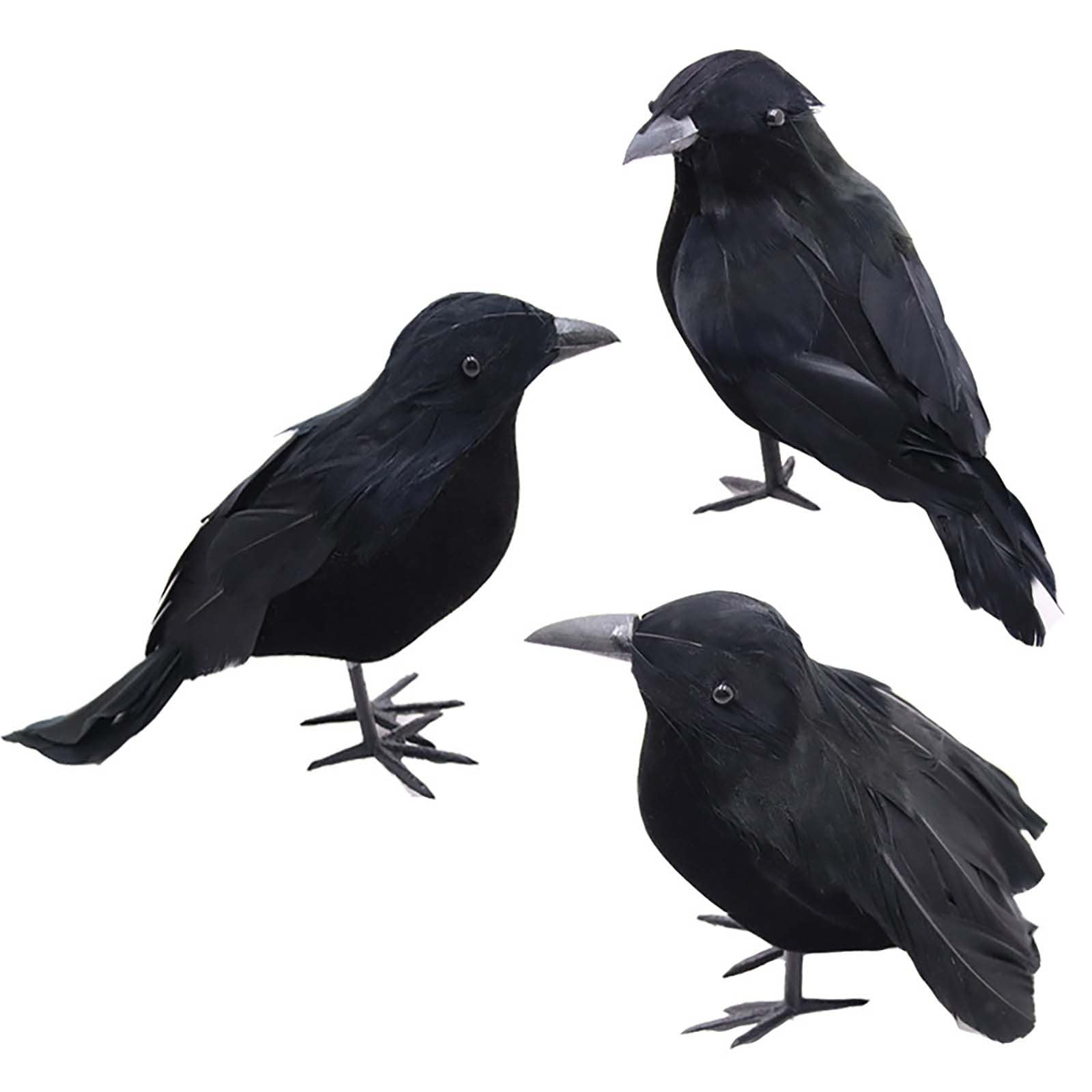 GPAHRRDNIJ Simulation Feathered Black Crow Lifesize Large Realistic Crow, Artificial Bird Raven for Halloween Decor Spooky Party Home Garden Decoration?3PCS (Black)