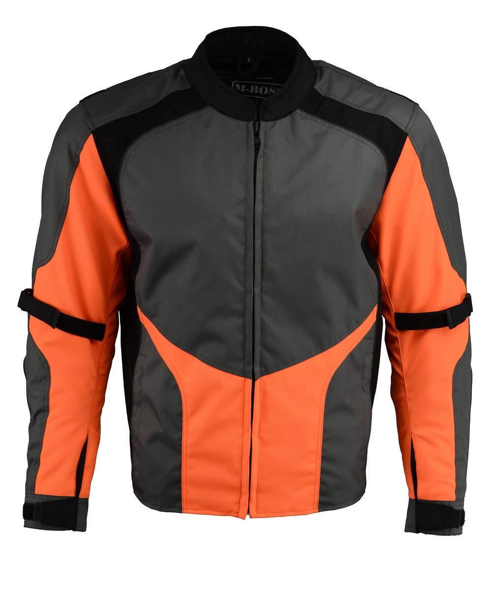 M-Boss Motorcycle ApparelM-Boss Motorcycle Apparel-BOS11706-GRY/ORG-Men's Hi Vis Racer Nylon Jacket -GREY/ORANG-LG