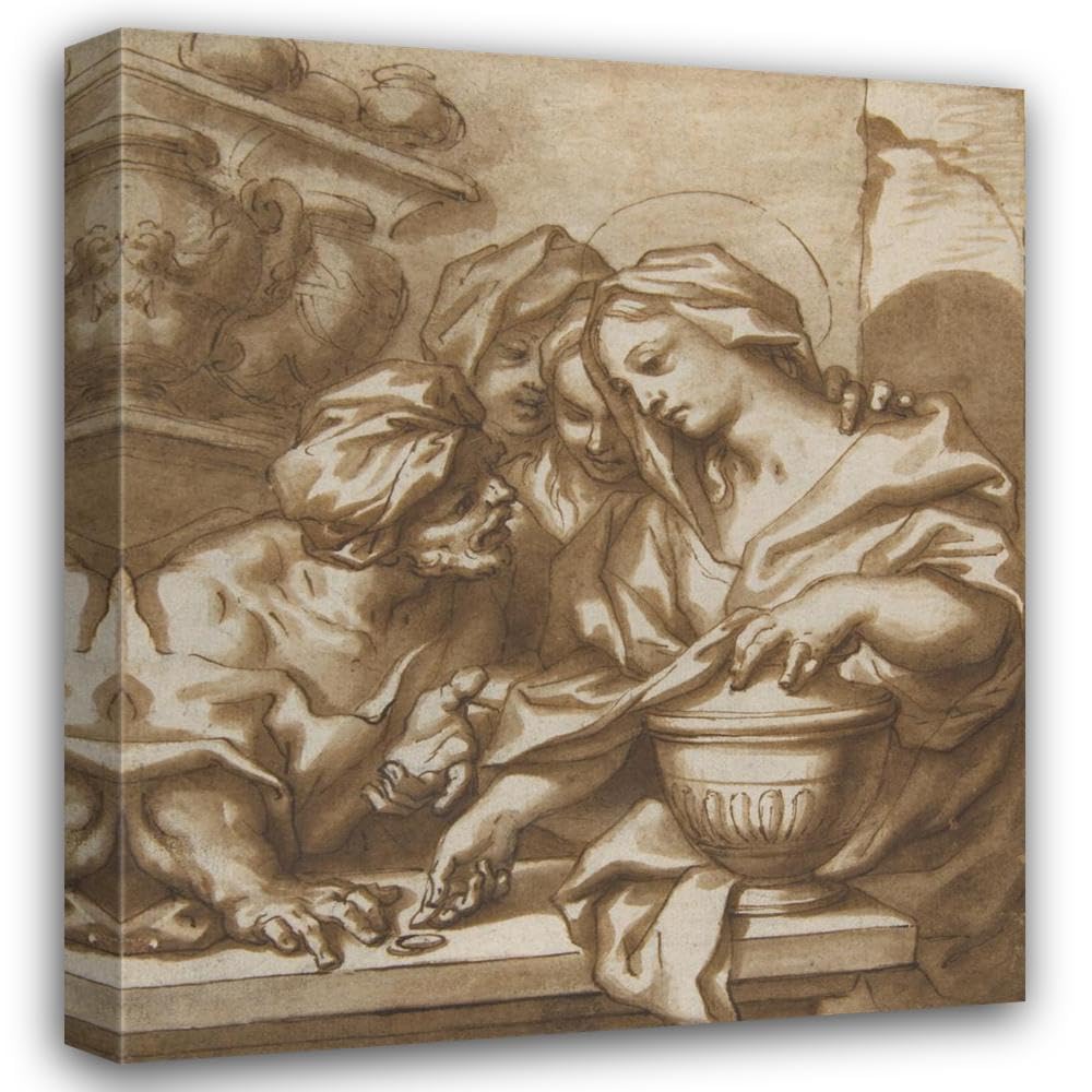 Paolo Gerolamo Piola 36x41 Huge Gallery Wrapped Canvas Museum Art Print Titled Mary Magdalen Buying Ointment 1666-1724