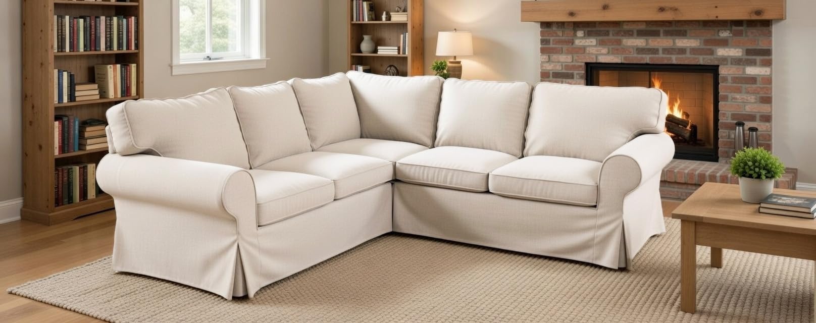HomeTown Market Strapazierfähiger Ecksofa-Bezug Ersatz Kompatibel mit IKEA Ektorp 2+2 Sektionssofa. Slipcover nur. Sofa Nicht inbegriffen (Polyester Beige 2+2 Sektionssofa)