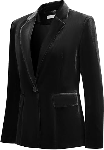YUNCLOS Womens Velvet Blazer Jacket Slim Fit 1 Button Casual Lapel Office Dress Coat